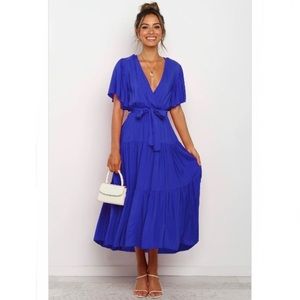 Royal Blue V-Neck MIDI Dress